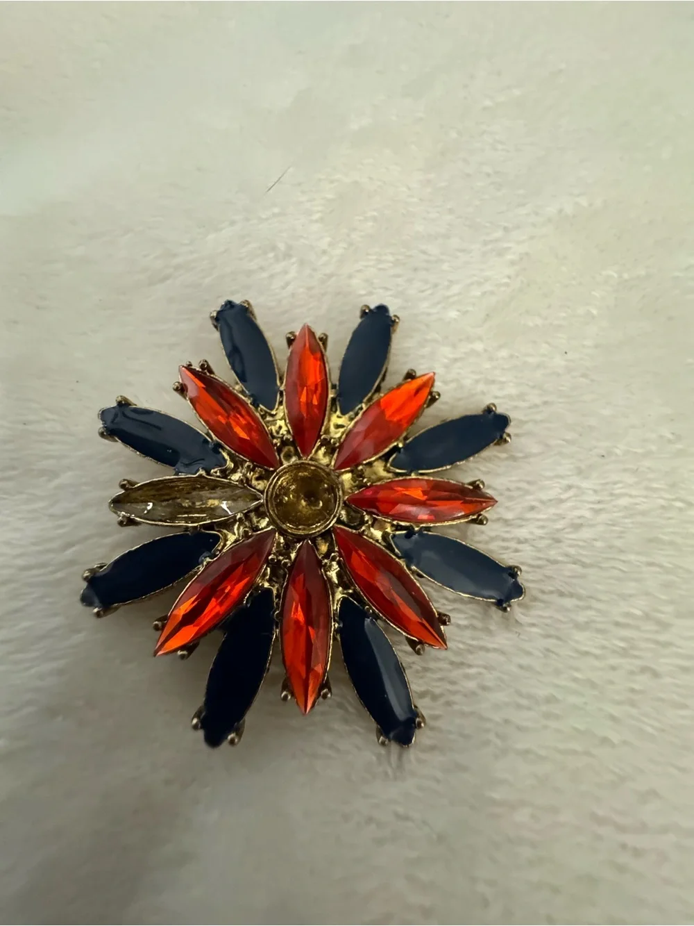Gold-Tone Floral Crystal Brooch in Red and Navy